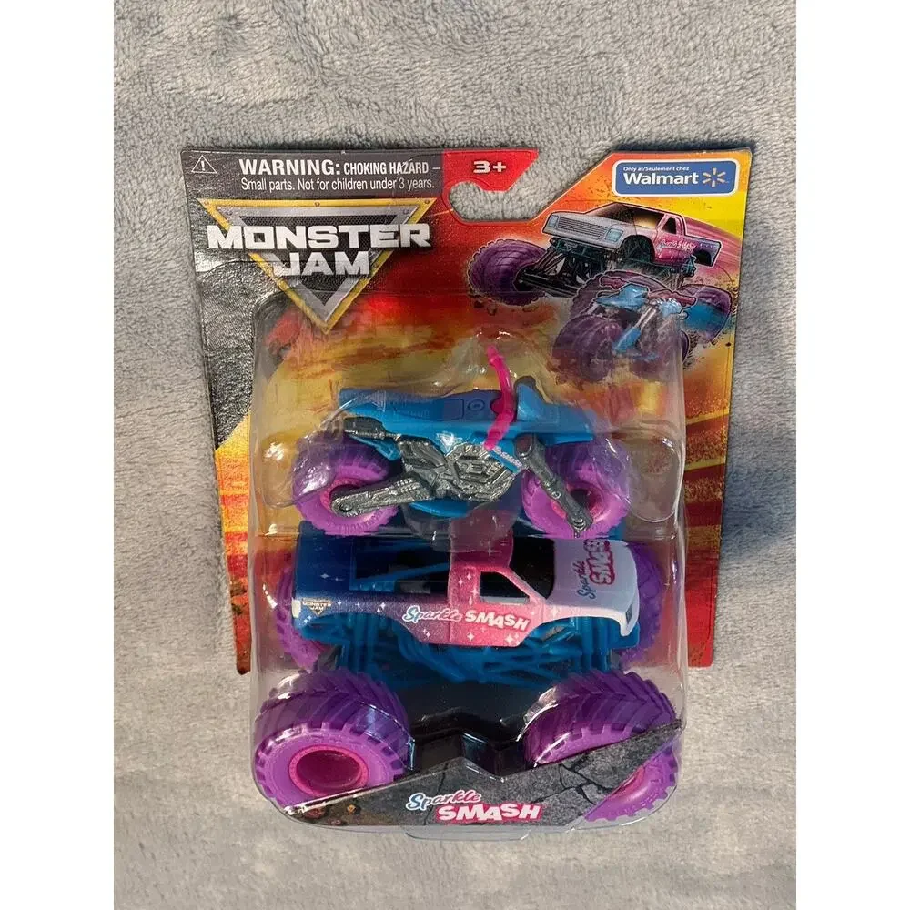 2025 Monster Jam Sparkle Smash Monster Truck & Dirt Bike Walmart Exclusive 1:64